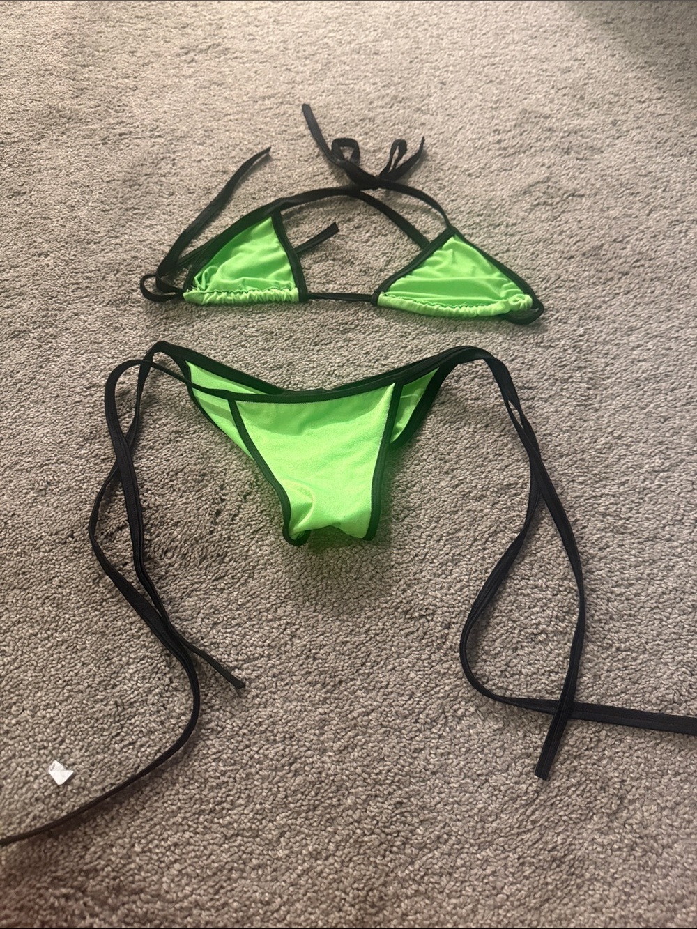 Neon Green Triangle Bikini with Black Trim